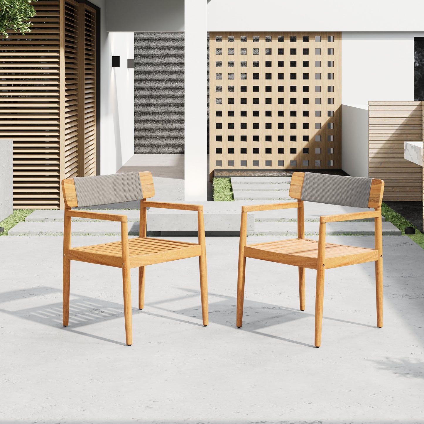 Acacia Wood Outdoor Dining Chairs with Arms