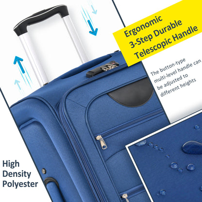 Softside blue 3-piece expandable luggage set by HouseOfZazla with upright spinner suitcases on Tampa Home & Garden Store