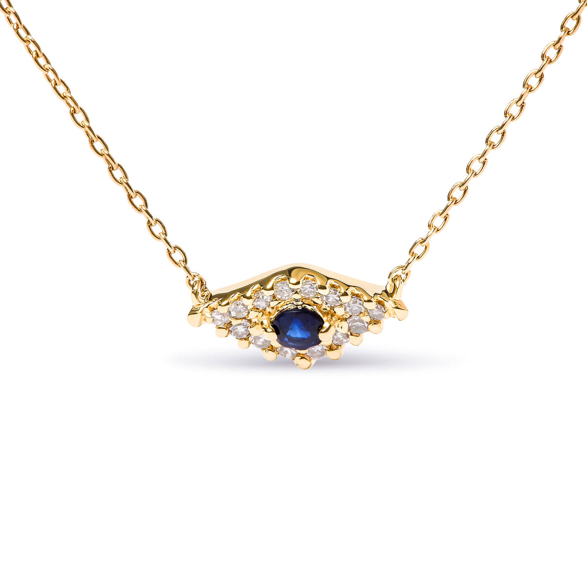 10K yellow gold evil eye pendant with blue sapphire center and diamond accents on Tampa Home & Garden Store