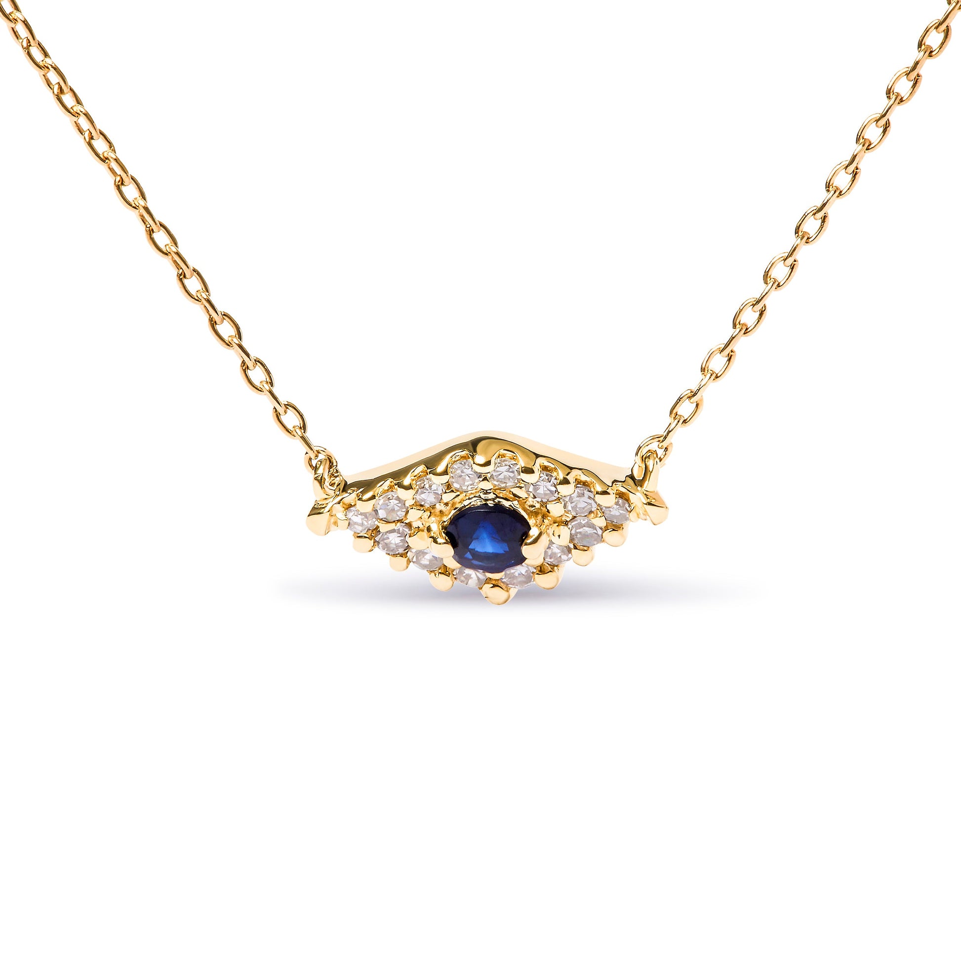 10K yellow gold evil eye pendant with blue sapphire center and diamond accents on Tampa Home & Garden Store