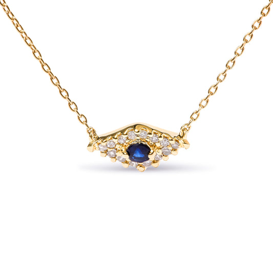 10K yellow gold evil eye pendant with blue sapphire center and diamond accents on Tampa Home & Garden Store