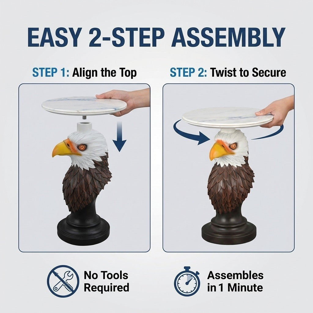 Eagle Head Accent Table with marble top, brown feathered base, outdoor end table HouseOfZazla on Tampa Home & Garden Store