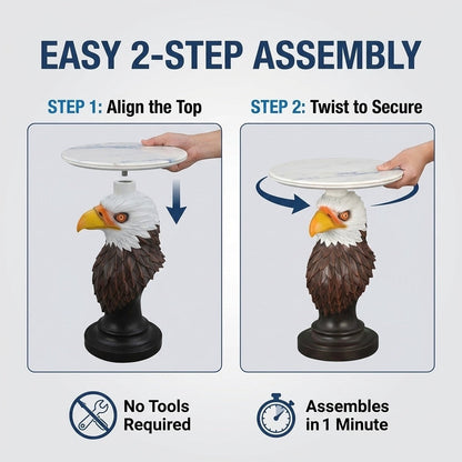 Eagle Head Accent Table with marble top, brown feathered base, outdoor end table HouseOfZazla on Tampa Home & Garden Store