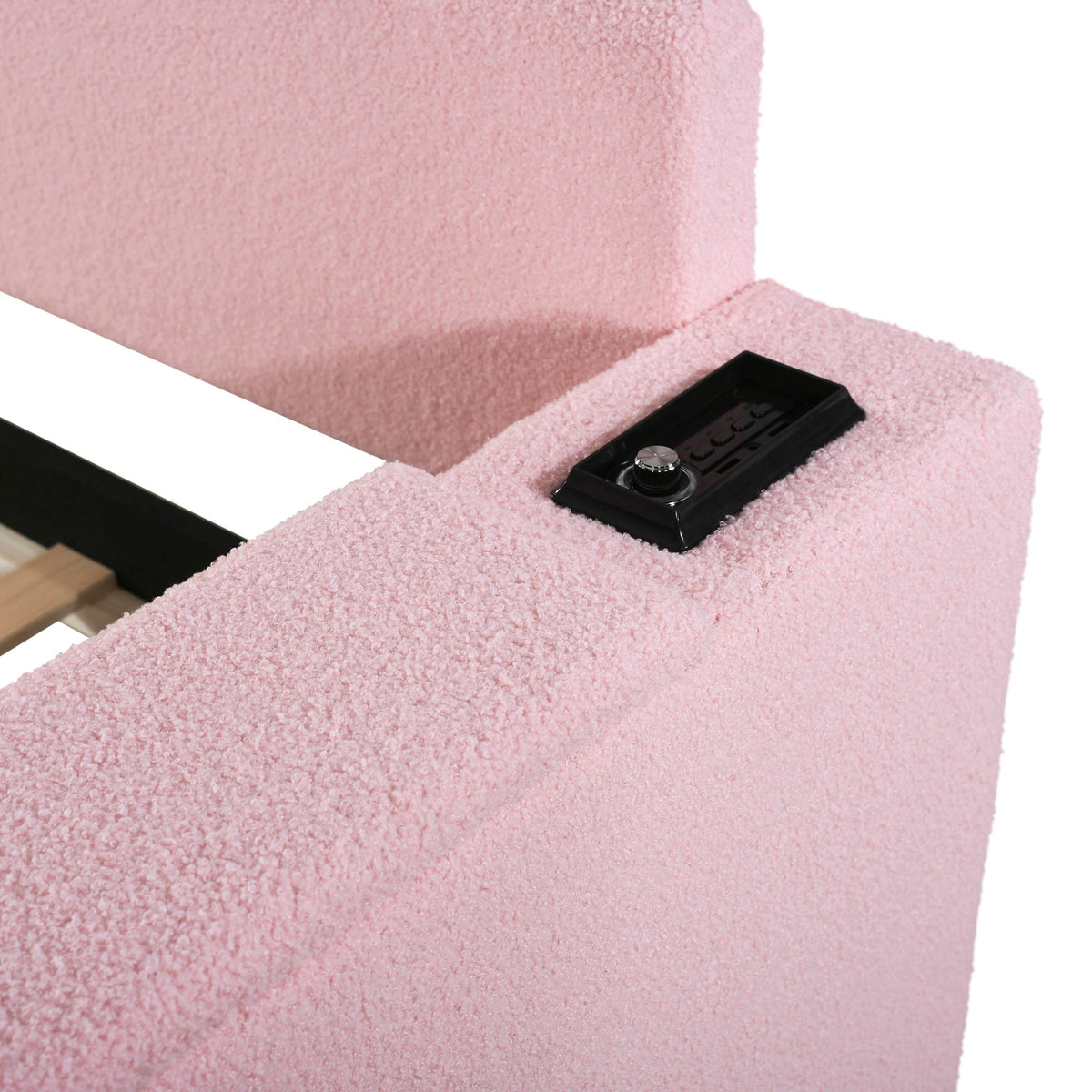 HouseOfZazla pink upholstered trundle bed with armrests and integrated audio controls on Tampa Home & Garden Store
