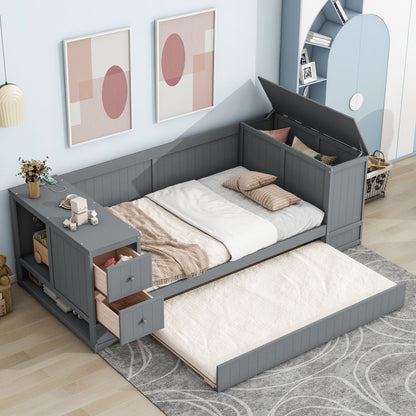 Daybed with storage arms, trundle and charging station in grey finish on Tampa Home & Garden Store