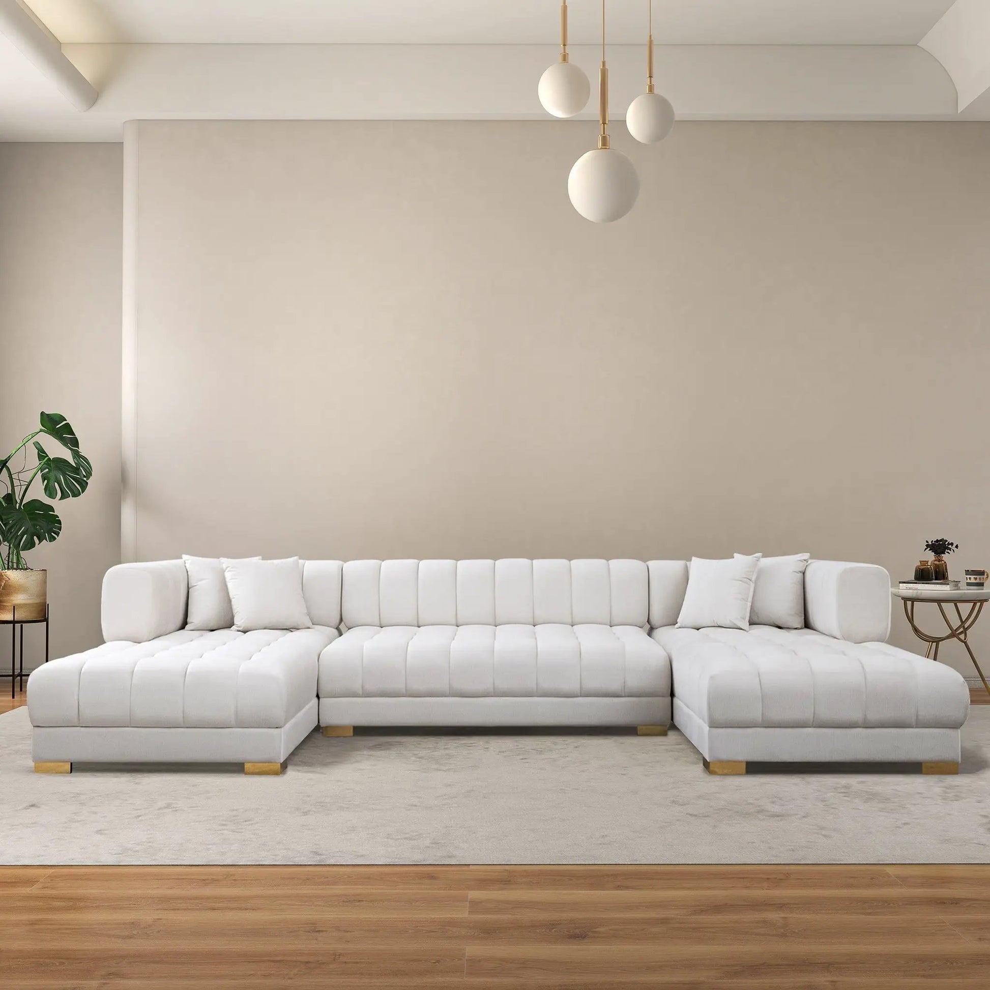 Marlow U Shape Corner Sofa white upholstered stationary sectional with gold feet on Tampa Home & Garden Store