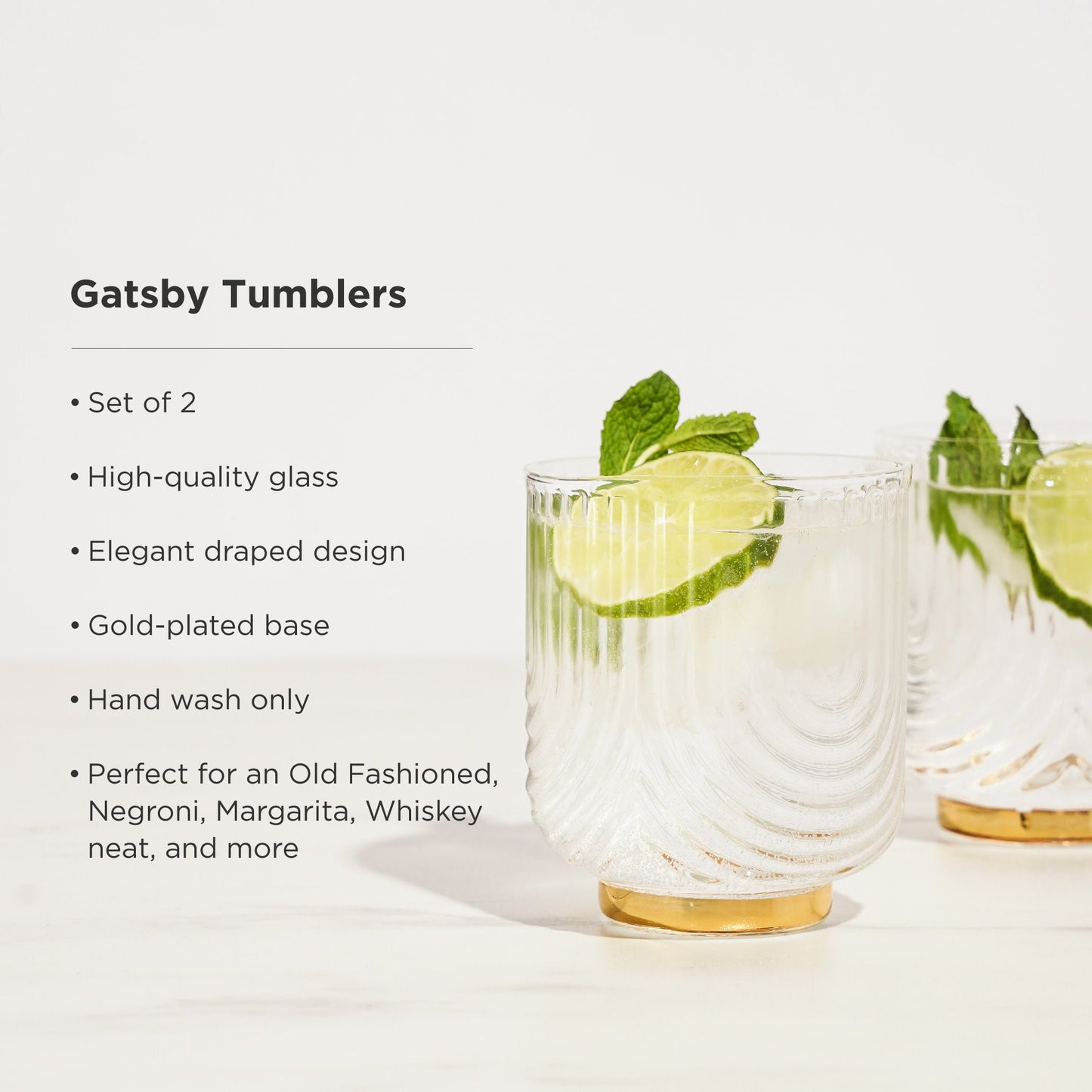 Gold Gatsby Double Old Fashioned Glass Set of 2