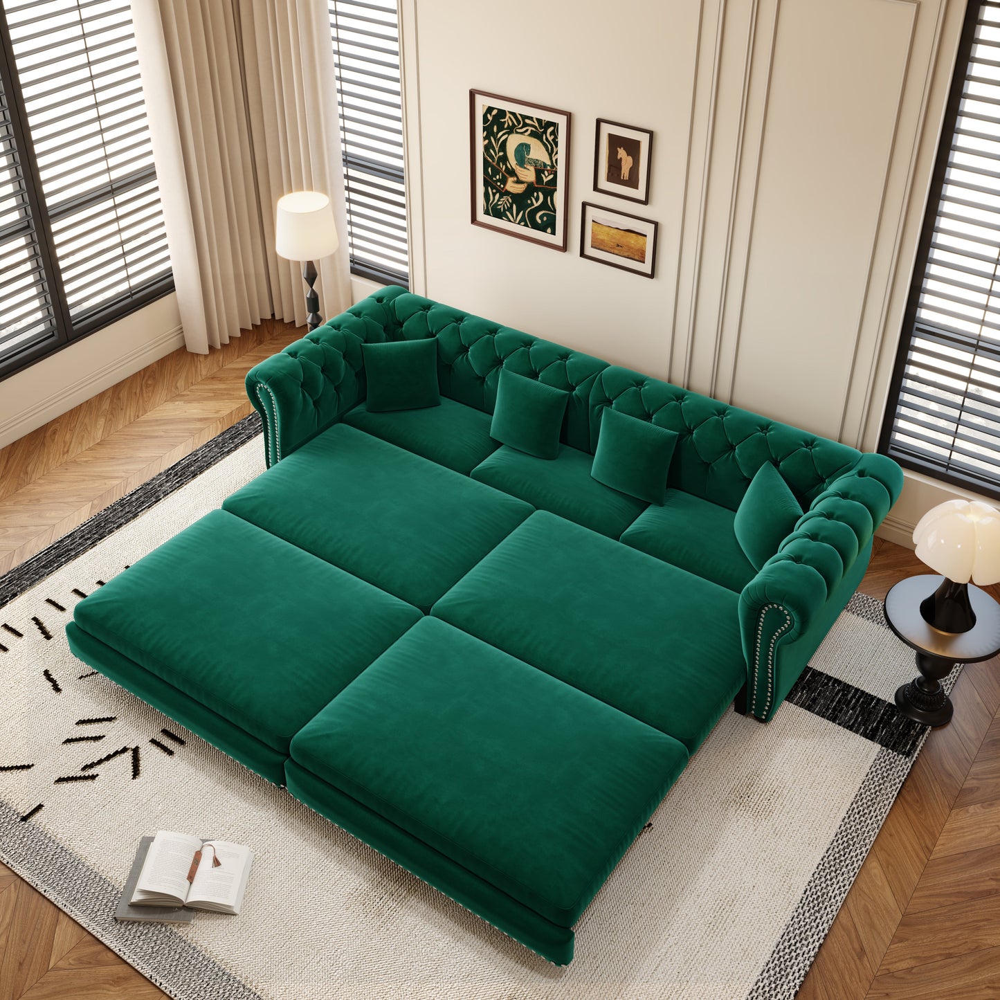 Green Chesterfield Velvet Sofa and the Bed