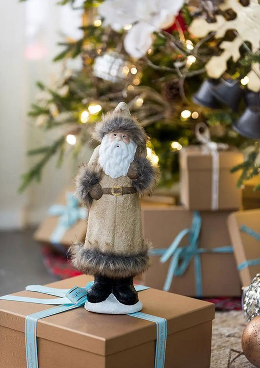 Christmas gnome beige/white with fur trim on a gift box under a tree, set of 2 Furniture decor on Tampa Home & Garden Store
