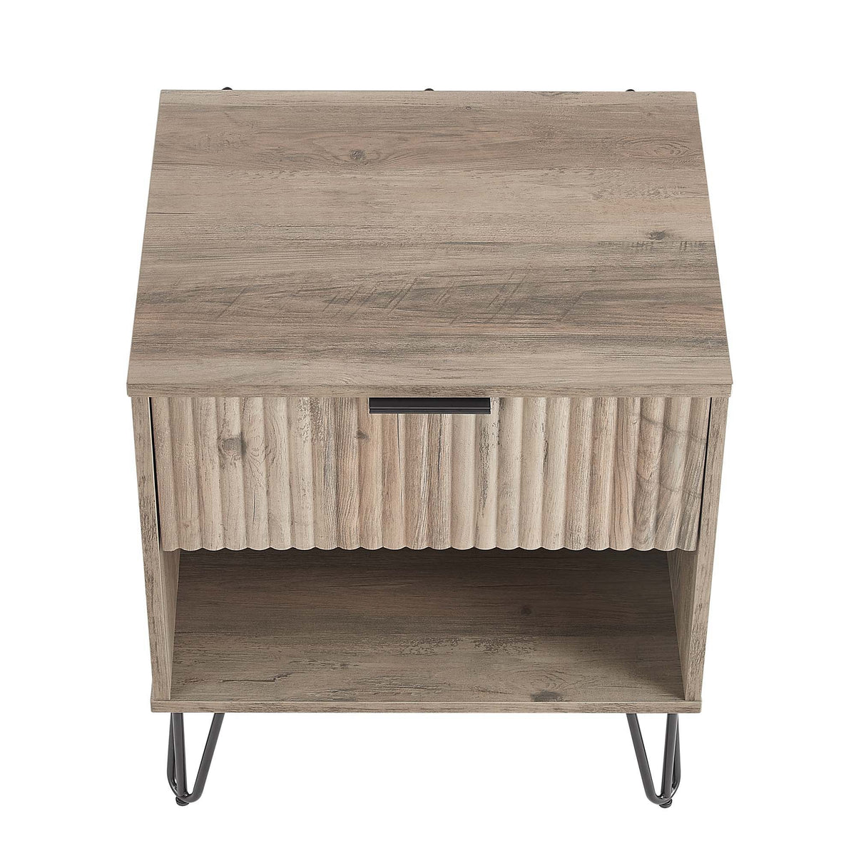HouseOfZazla modern nightstand with fluted drawer gray wood finish metal handles on Tampa Home & Garden Store