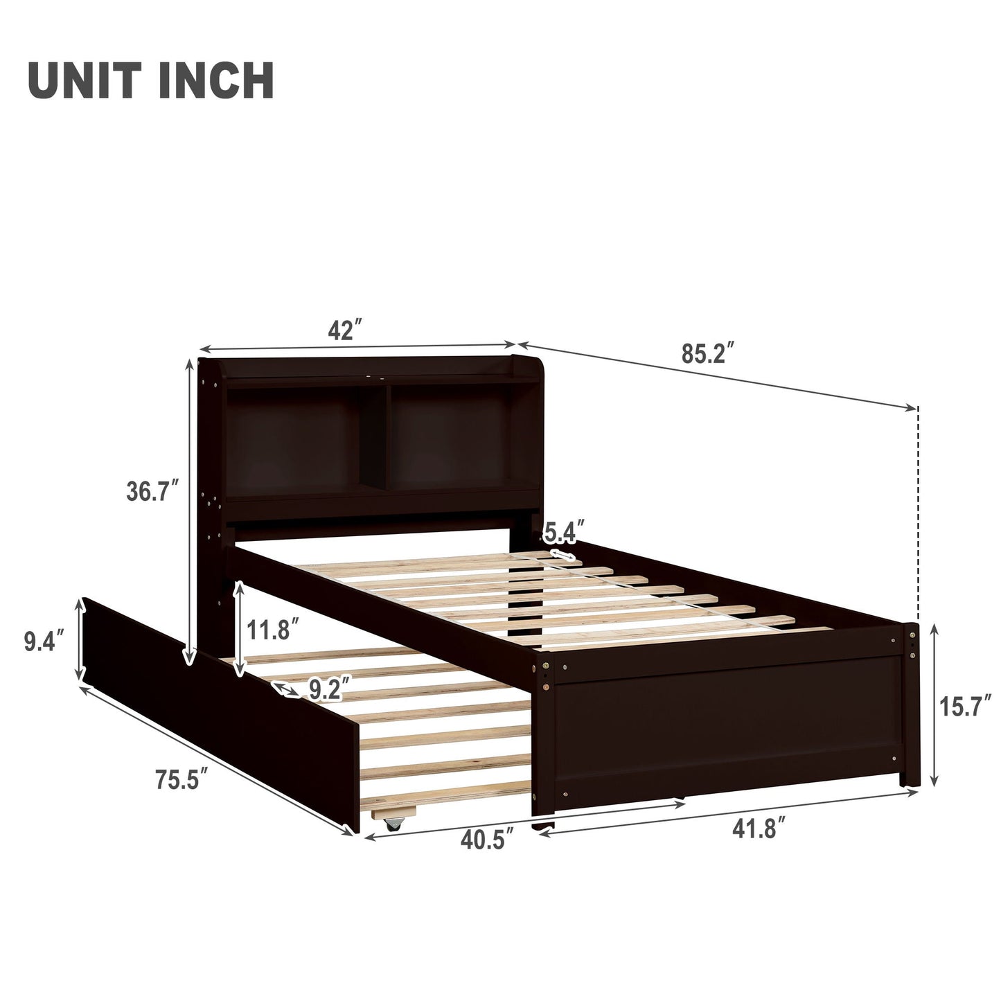 Twin Bed With Trundle And Storage Bookcase