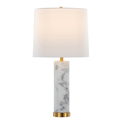 Marabella Contemporary Marble Table Lamp with brass base and white fabric shade on Tampa Home & Garden Store