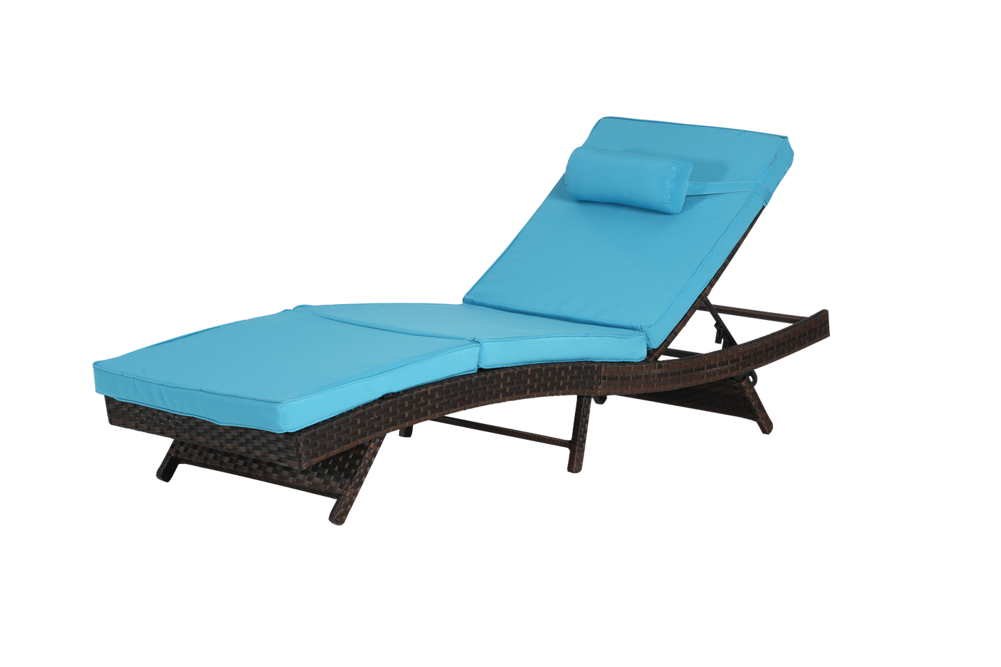 Outdoor wicker reclining chair set of 2 with blue cushions and a bolster pillow HouseOfZazla on Tampa Home & Garden Store