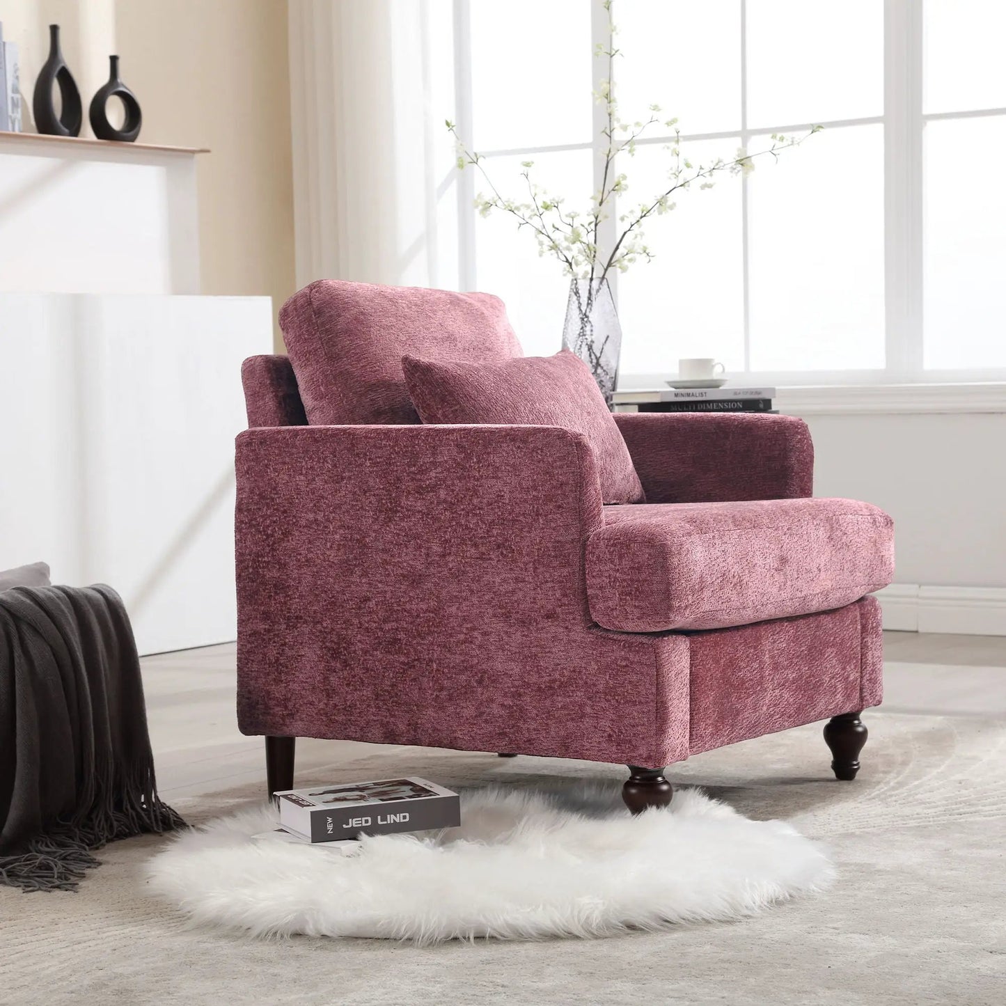 Modern mid-century wood-frame armchair with tufted burgundy upholstery on Tampa Home & Garden Store