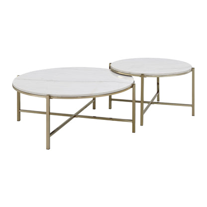 Three round marble-top nesting tables with gold metal frames on Tampa Home & Garden Store