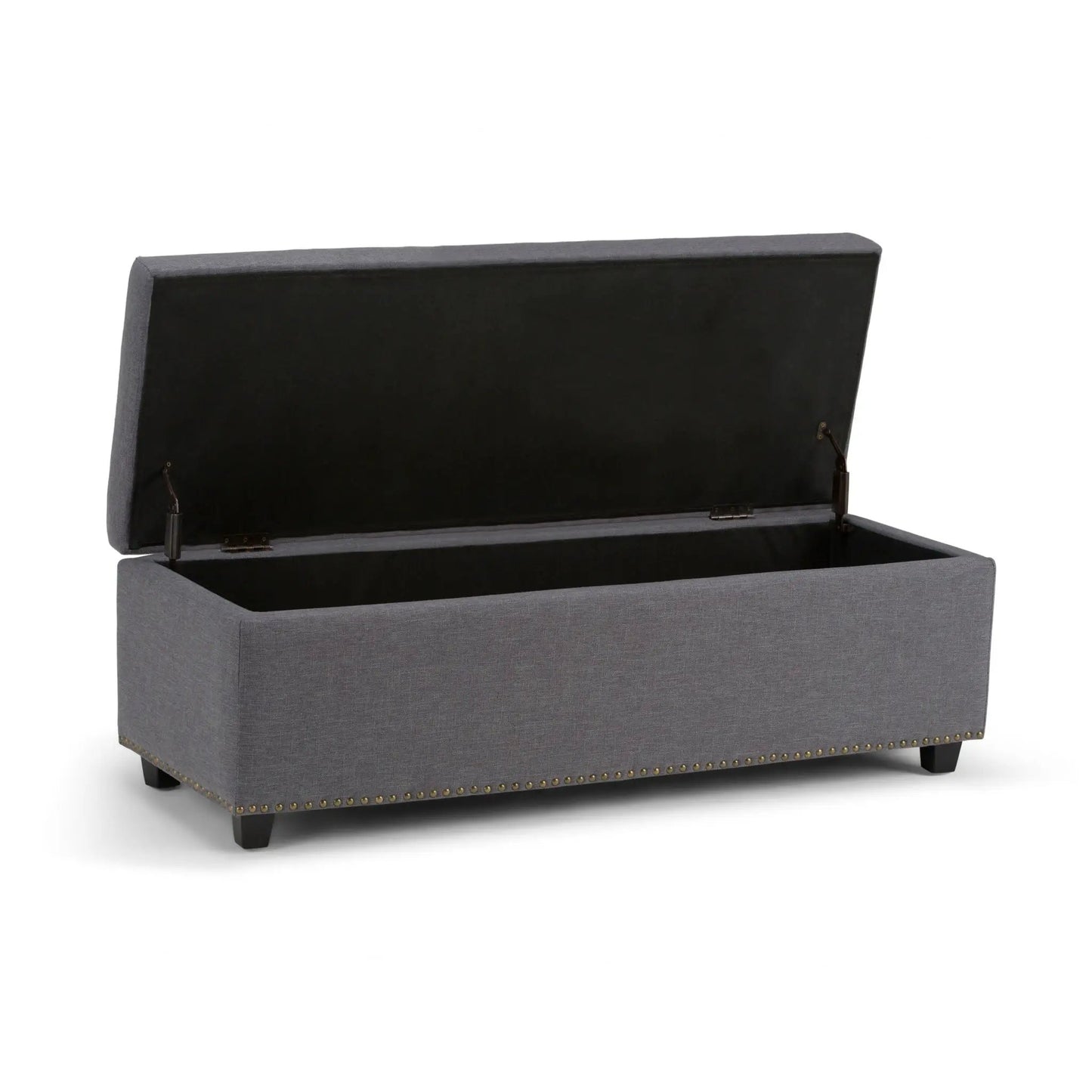 Hamilton upholstered storage ottoman gray fabric with hinged lid and storage Unique Piece on Tampa Home & Garden Store