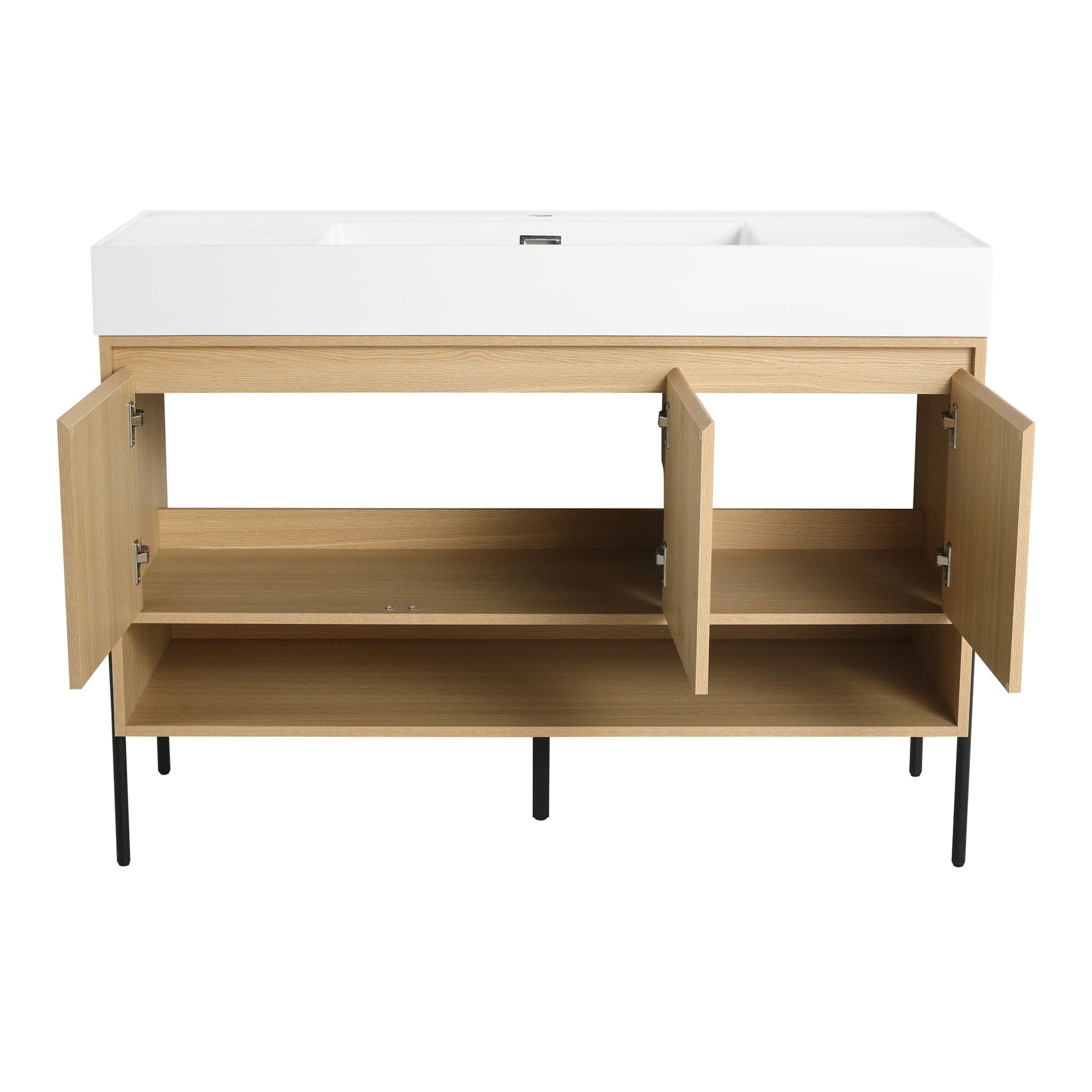 Modern bathroom vanity with a single white resin sink and oak storage cabinet by HouseOfZazla on Tampa Home & Garden Store