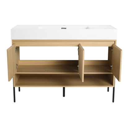 Modern bathroom vanity with a single white resin sink and oak storage cabinet by HouseOfZazla on Tampa Home & Garden Store