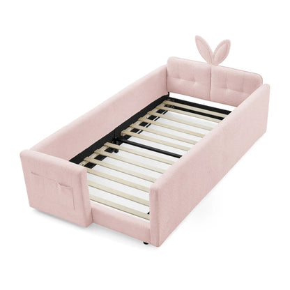 Cute rabbit-ear upholstered platform bed frame with safety rail pink Unique Piece Furniture on Tampa Home & Garden Store
