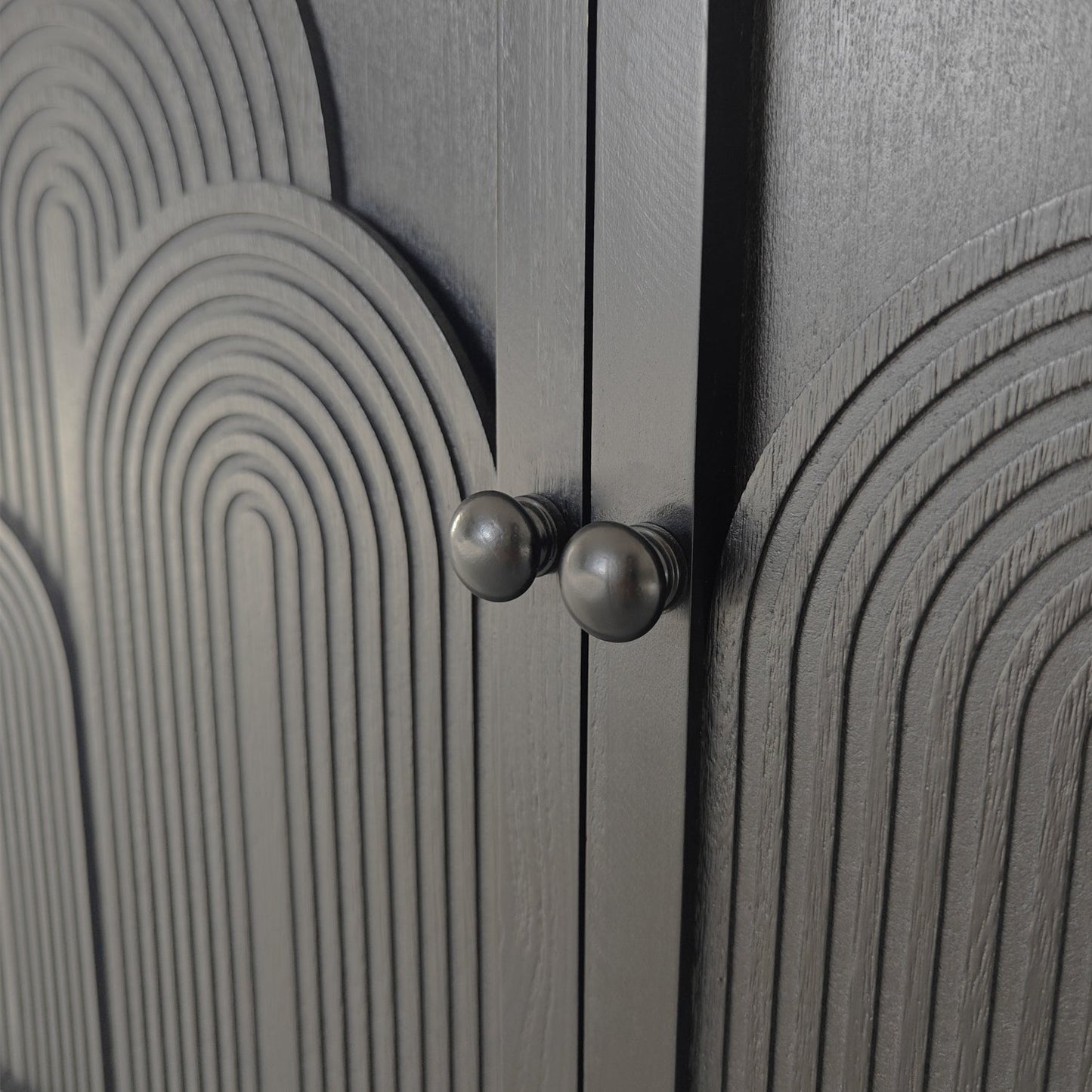 Modern black wood storage cabinet with embossed circular doors by HouseOfZazla, cabinet on Tampa Home & Garden Store