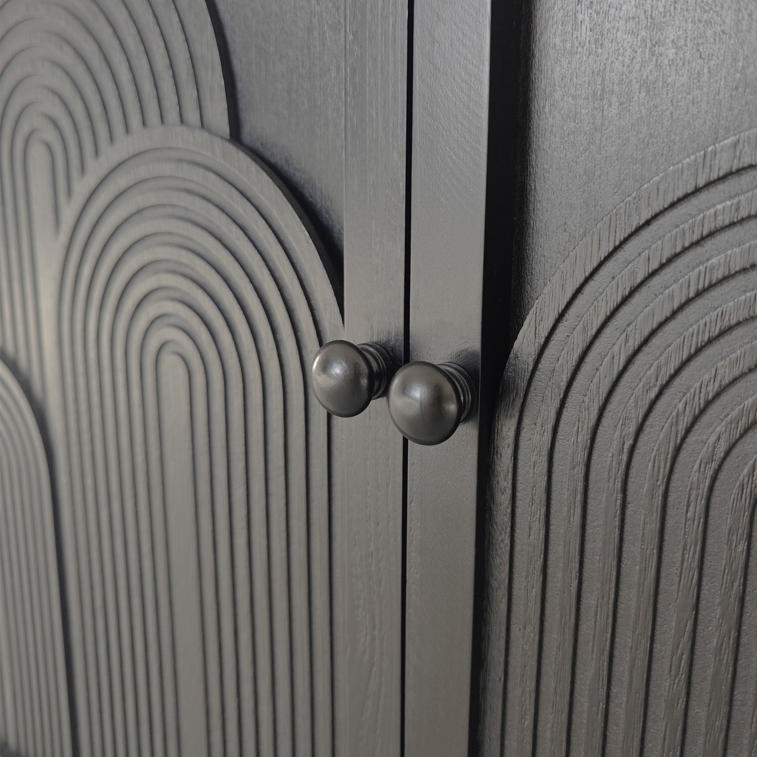 Modern black wood storage cabinet with embossed circular doors by HouseOfZazla, cabinet on Tampa Home & Garden Store