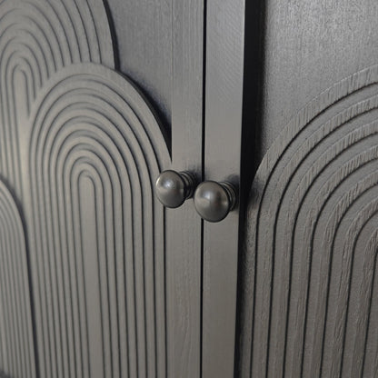Modern black wood storage cabinet with embossed circular doors by HouseOfZazla, cabinet on Tampa Home & Garden Store
