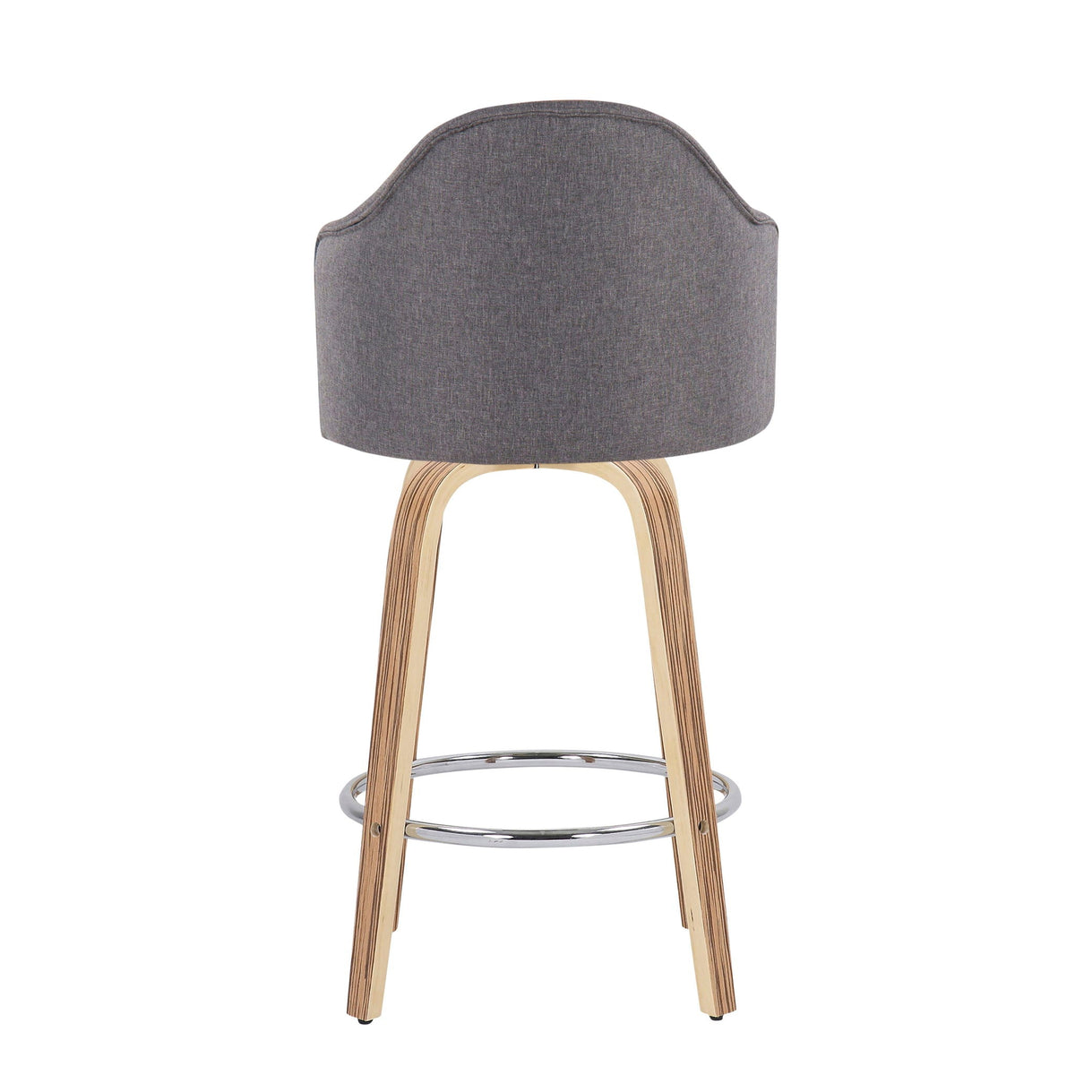 Ahoy counter stool set of 2, gray fabric, mid-century modern with wood legs and chrome footrest on Tampa Home & Garden Store