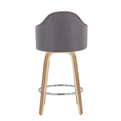 Ahoy counter stool set of 2, gray fabric, mid-century modern with wood legs and chrome footrest on Tampa Home & Garden Store