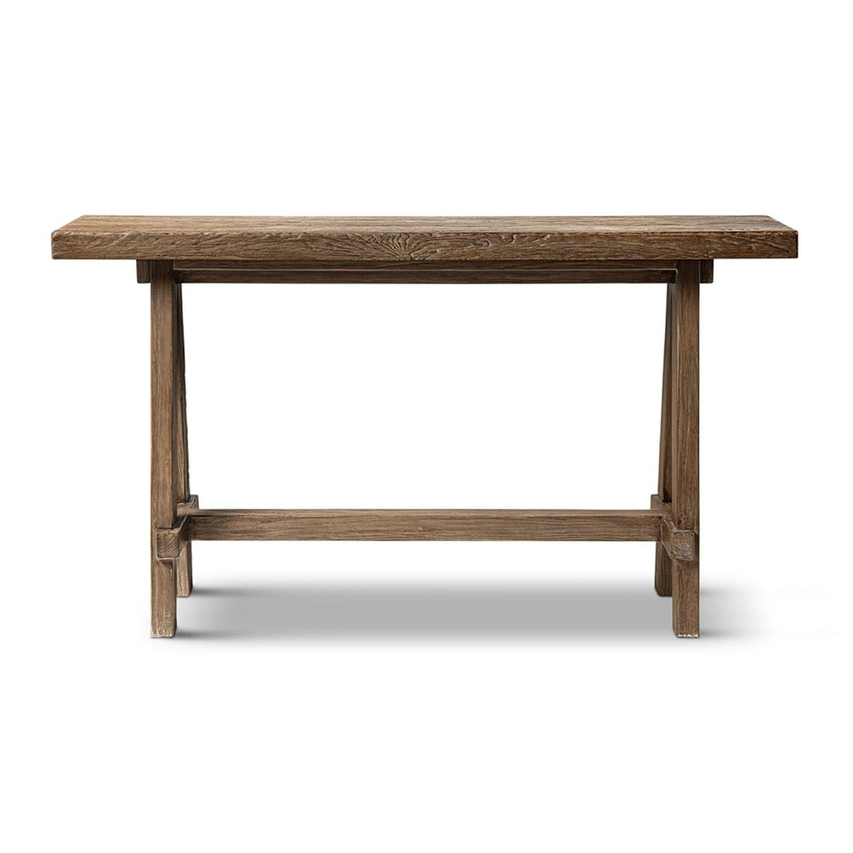 Trestle coffee table in solid reclaimed elm with a dark brown finish by HouseOfZazla on Tampa Home & Garden Store