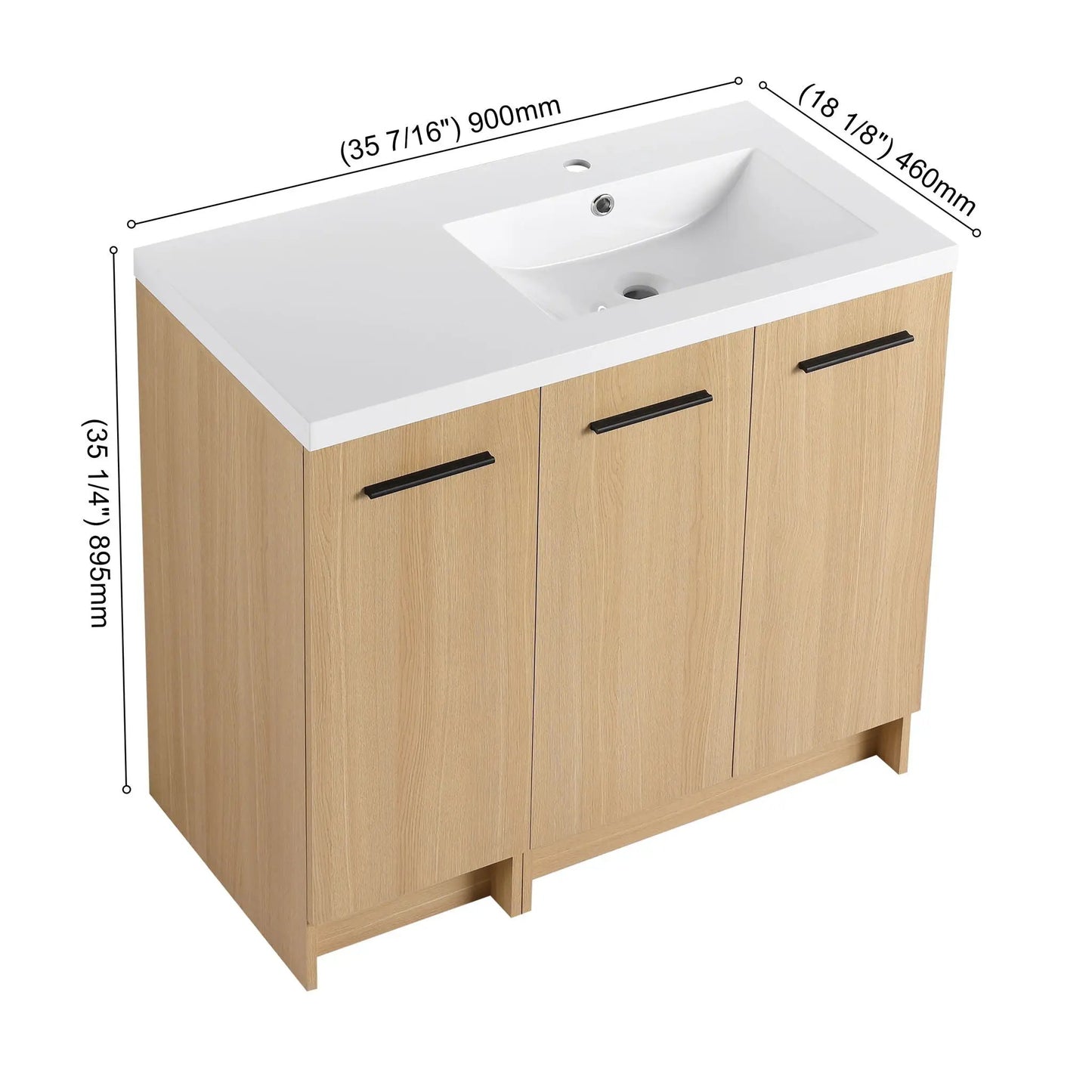 Wall Mounted Floating Vanity with Sink, 3 Doors