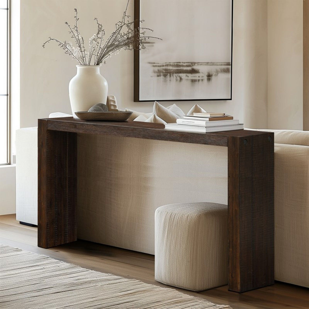 Console table dark brown solid wood by HouseOfZazla with vase and books on Tampa Home & Garden Store