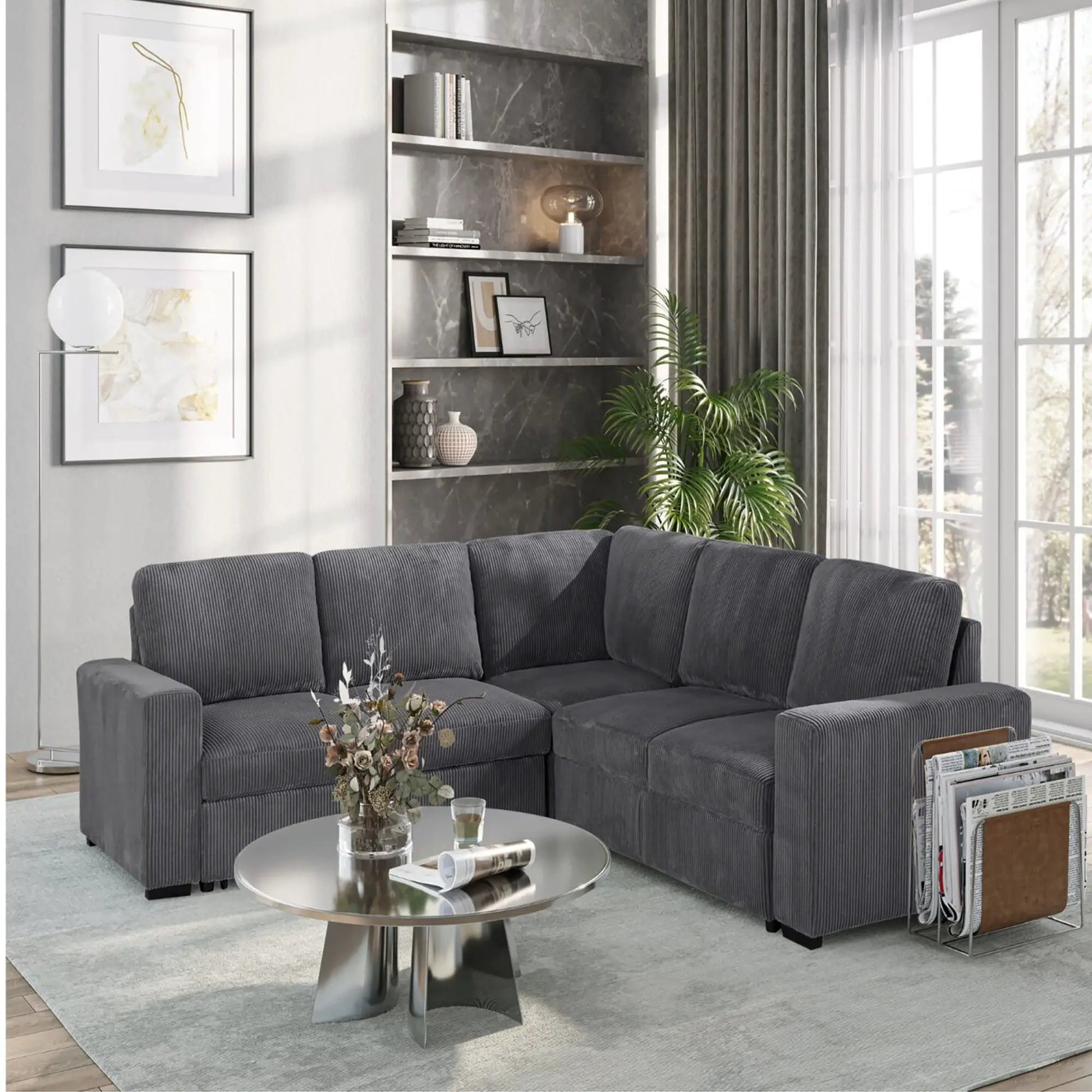 Melody sleeper sectional sofa in dark charcoal gray fabric by Unique Piece Furniture on Tampa Home & Garden Store