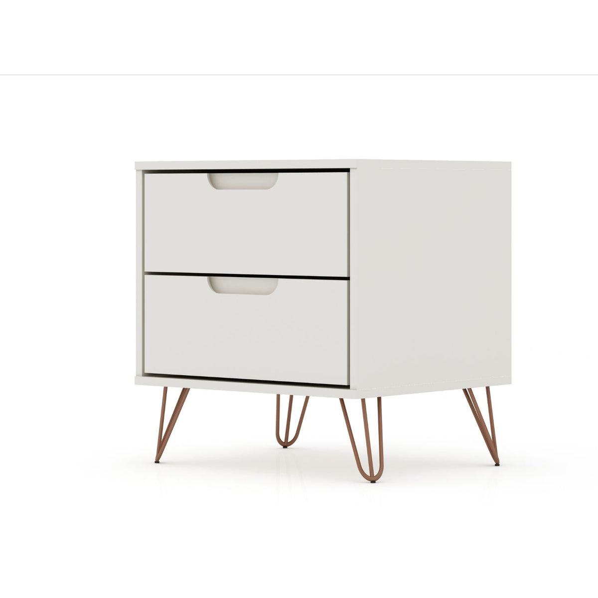 2 Drawer Nightstand with durable splayed copper legs in cream by HouseOfZazla on Tampa Home & Garden Store