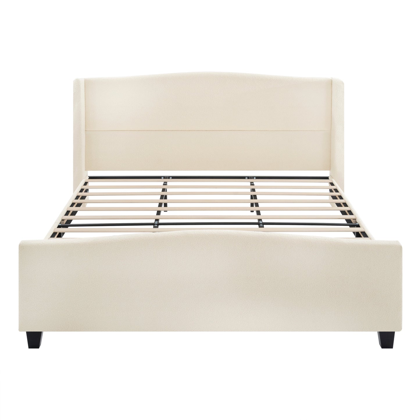 King size bed frame with cream teddy velvet upholstered headboard by HouseOfZazla on Tampa Home & Garden Store
