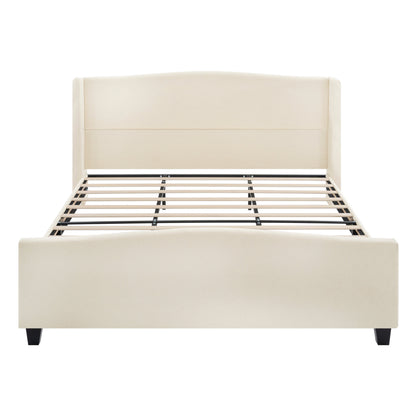 King size bed frame with cream teddy velvet upholstered headboard by HouseOfZazla on Tampa Home & Garden Store