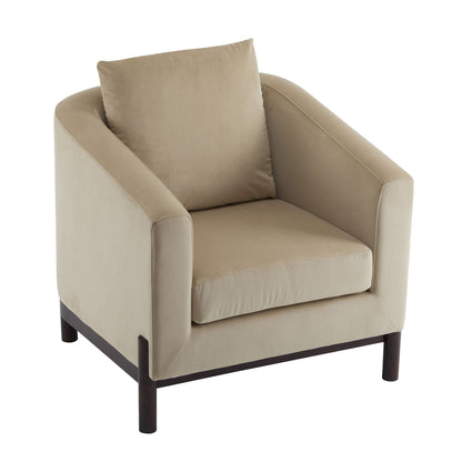 Anurudh Barrel Club Upholstered Chair tan fabric with dark wood legs on Tampa Home & Garden Store