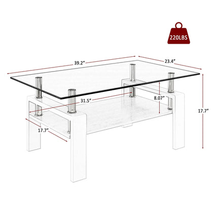 Rectangular Coffee Table With Tempered Glass Top