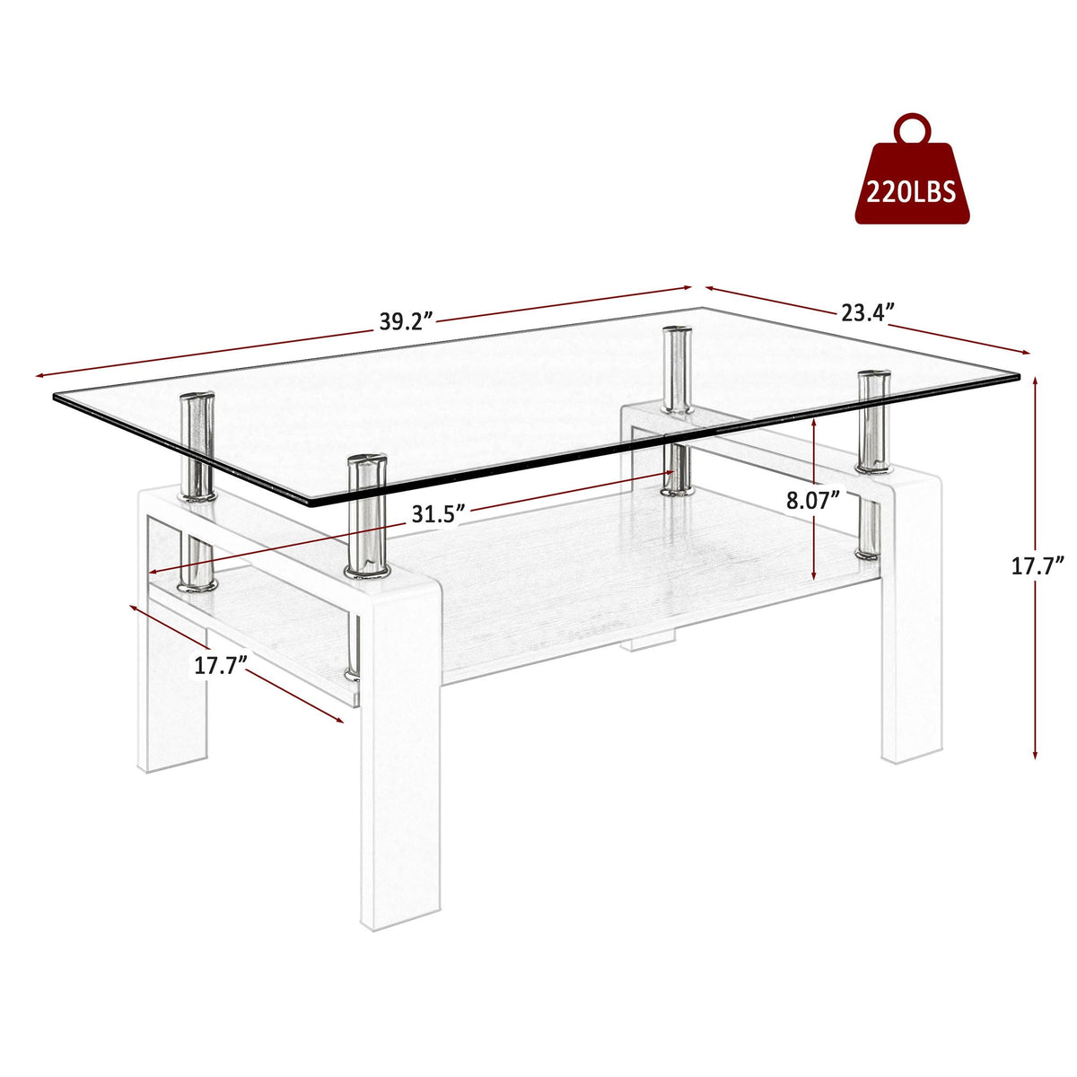 Modern rectangular coffee table with glass top and storage shelf in white/gray by HouseOfZazla on Tampa Home & Garden Store