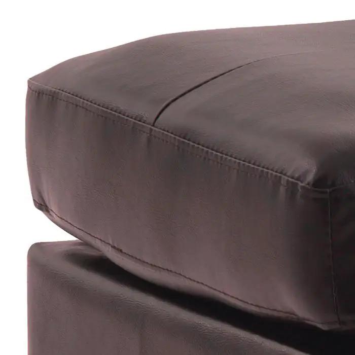 Casual Ottoman for Stylish Spaces upholstered in brown faux leather with visible stitching on Tampa Home & Garden Store