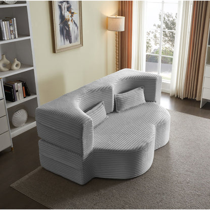 Floor convertible sleeper sofa bed in light gray ribbed fabric with 2 pillows by HouseOfZazla on Tampa Home & Garden Store