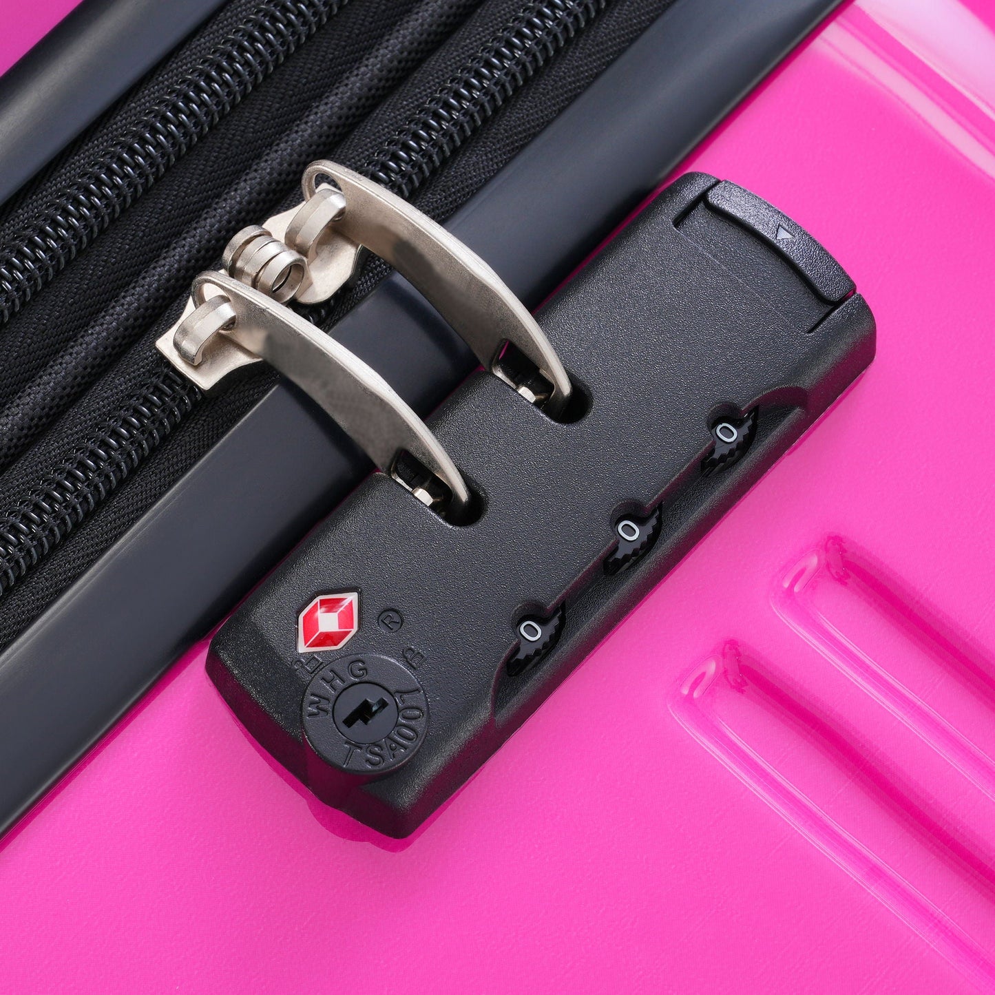HouseOfZazla 3pc gradient pink hardside luggage set closeup showing zippers and tsa lock on Tampa Home & Garden Store