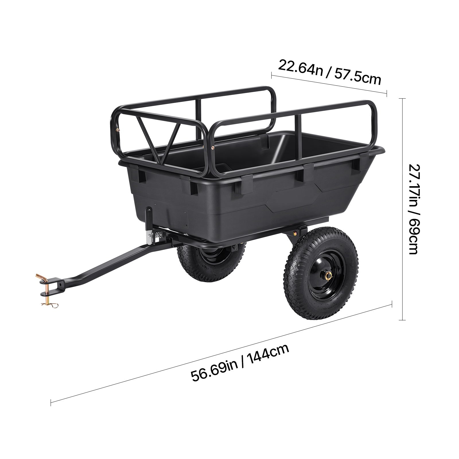 Dump trailer 500 lbs, 10 cu ft tow-behind black plastic garden cart with metal frame on Tampa Home & Garden Store