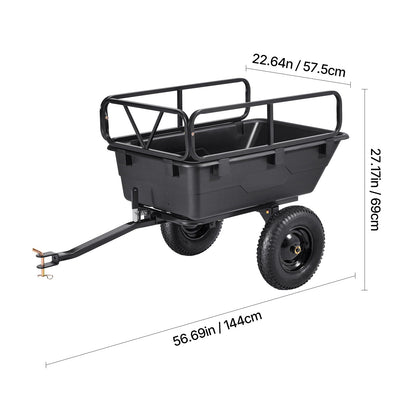 Dump trailer 500 lbs, 10 cu ft tow-behind black plastic garden cart with metal frame on Tampa Home & Garden Store