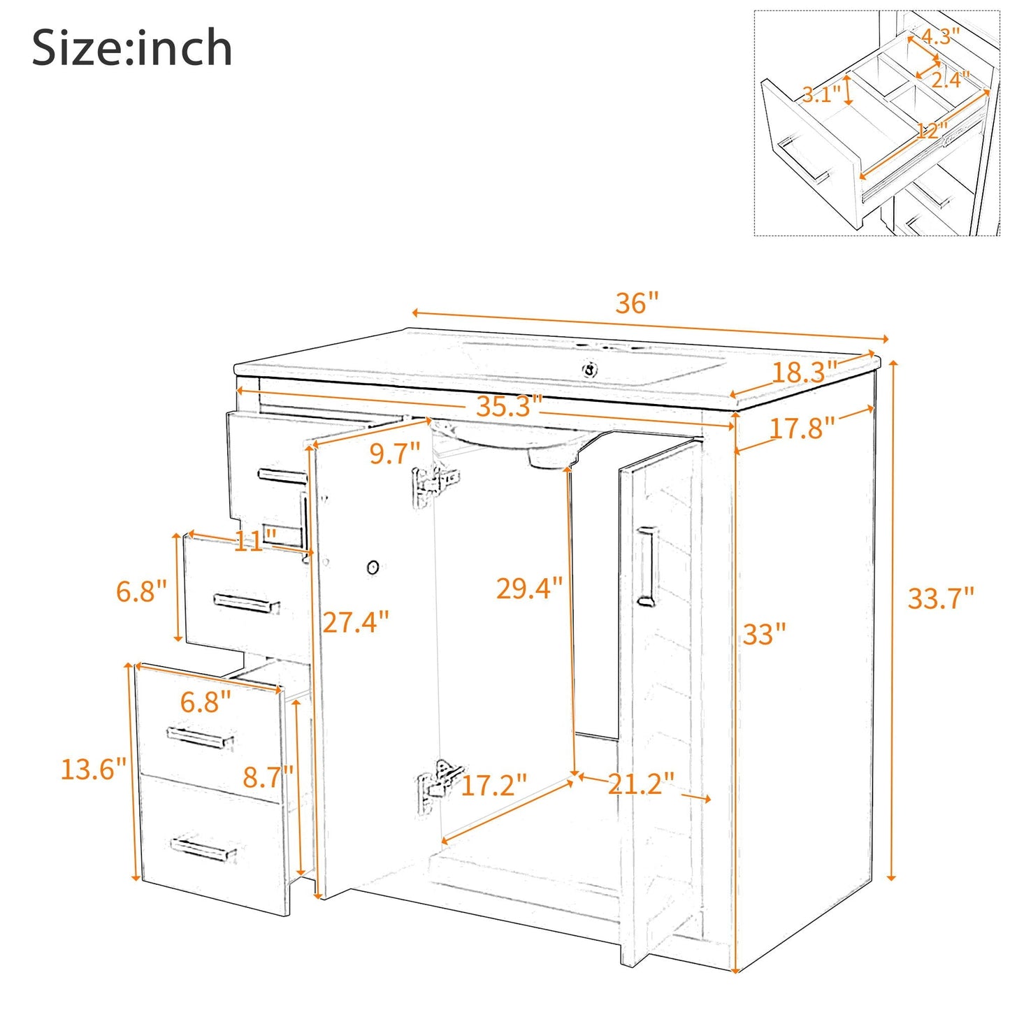Bathroom vanity with sink combo, 3-drawer storage and soft closing doors HouseOfZazla on Tampa Home & Garden Store
