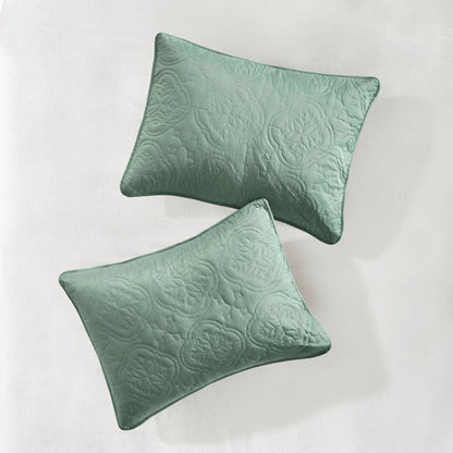 Three Piece Seafoam and Reversible Bedspread Set