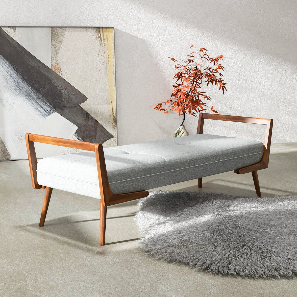 Gray upholstered bench with biscuit tufting, 51.2 wide, by HouseOfZazla; 2 shown on Tampa Home & Garden Store