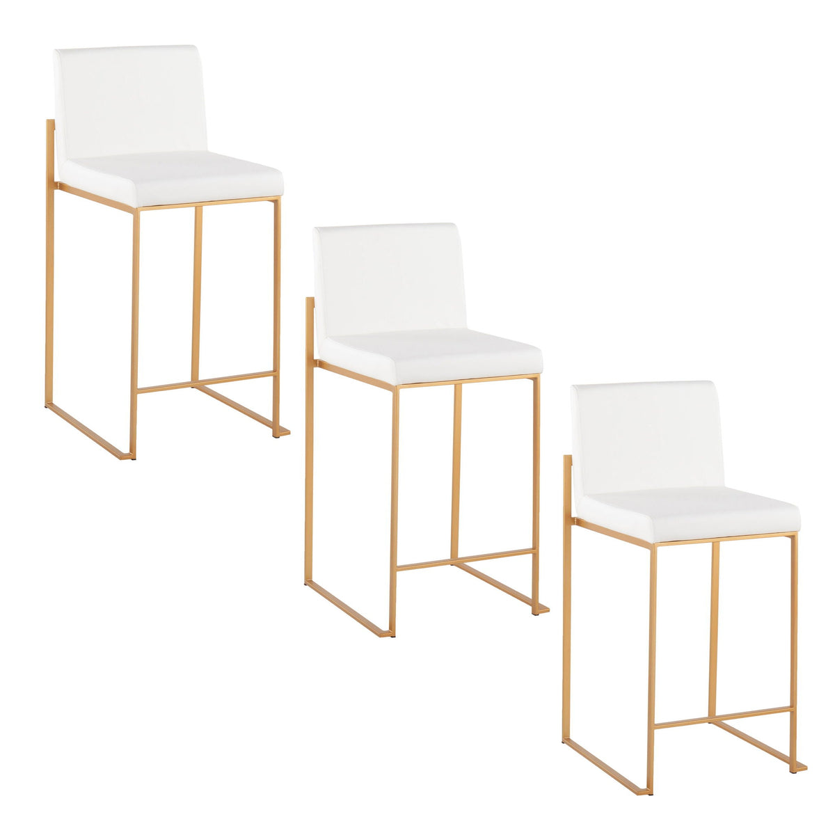 Contemporary white upholstered high-back counter stools with gold frames, set of 3, HouseOfZazla on Tampa Home & Garden Store