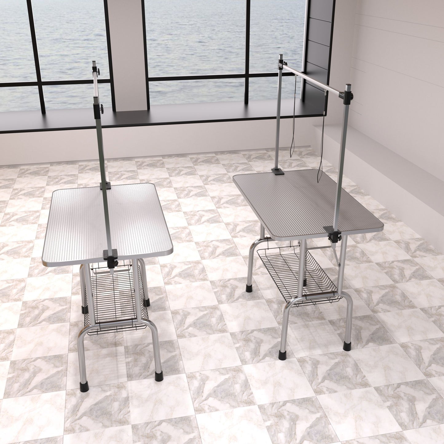 Folding dog grooming tables with stainless steel frames, rubber mats, adjustable arms and clamps on Tampa Home & Garden Store