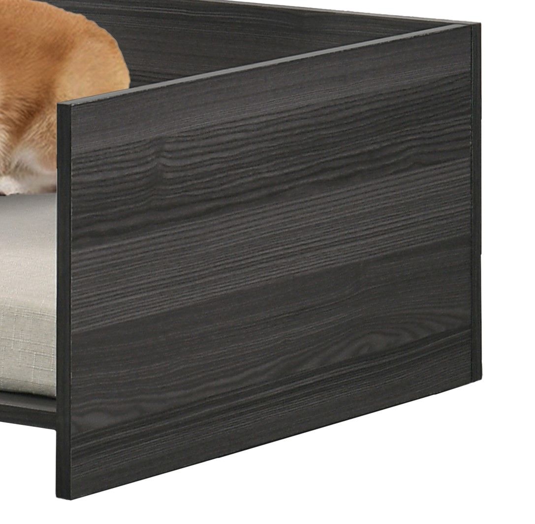 Esme wide comfy pet bed for dogs and cats with ash gray cushion and side storage compartment on Tampa Home & Garden Store
