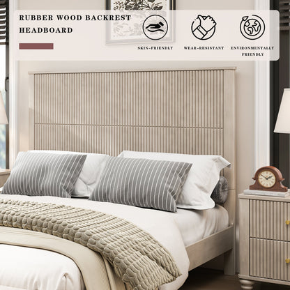 Solid Wood Queen Platform Bed with Tall Headboard